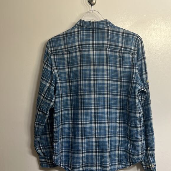 LRL 100% linen women’s Medium blue plaid long sleeve button up shirt, preppy - Picture 6 of 11